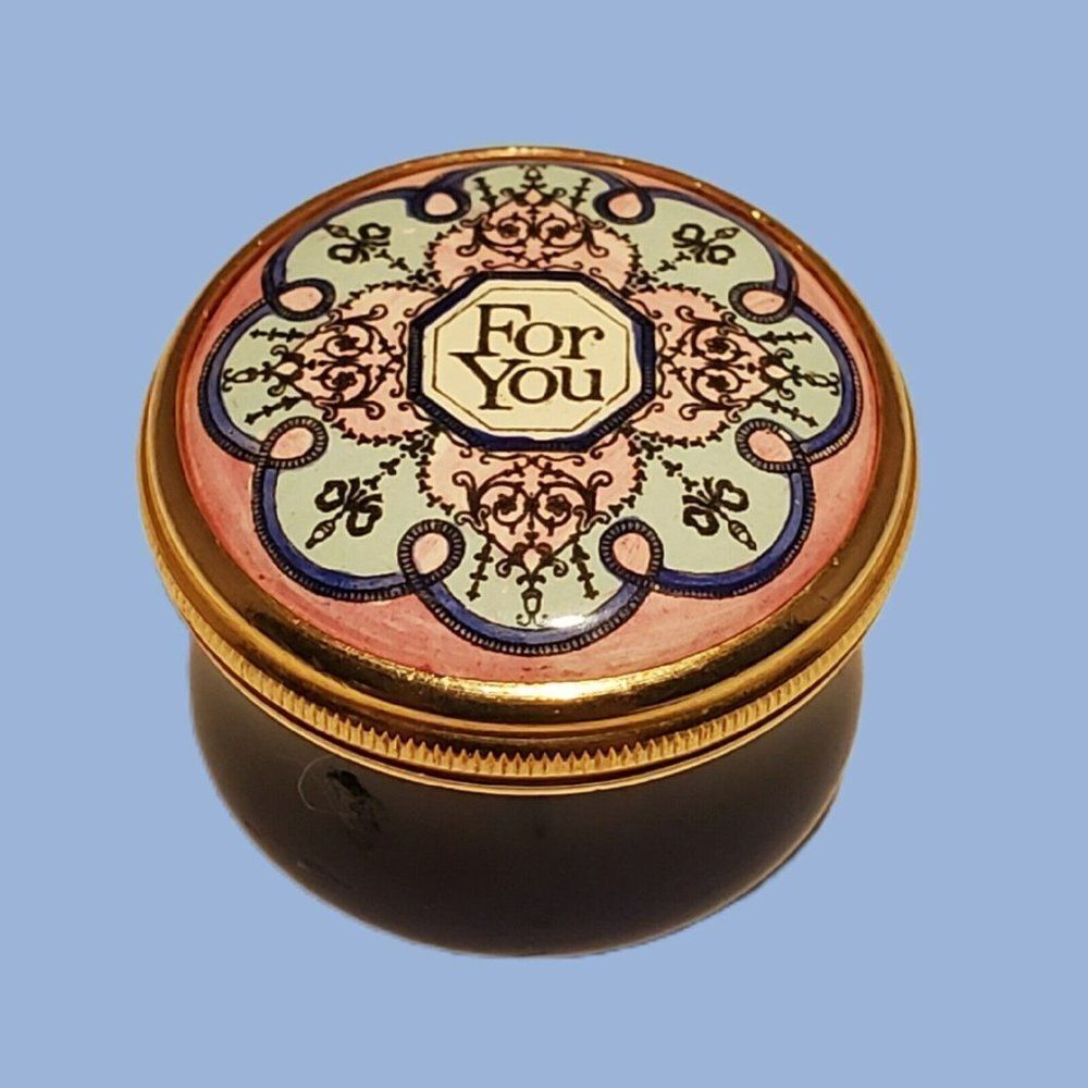 Halcyon Days Retired Mint FOR YOU Rare Purple Pink Floral Flowers Mini Pill Box